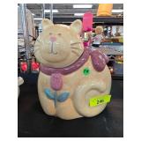 Ceramic Cat-Shaped Cookie Jar with Floral Details