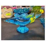 Signed Blue Art Glass Dolphin Sculpture on Pedesta