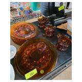 Amber Glass Dinnerware Set With Plates and Cups