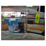 Clear Acrylic Bag and Coach Stripe Pouch