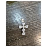 Sterling Silver Cross Pendant with Heart Shaped Ac
