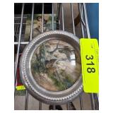Round Aluminum Dish with Bird Illustration by Arti