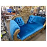 Blue Velvet Settee with Ornate Gold Frame