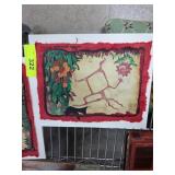 Two Hand-Painted Decorative Art Pieces with Red Bo