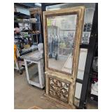 Ornate Distressed Floor Mirror With Scrolled Base