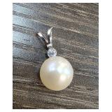 Sterling Silver Pearl Pendant with Diamond Accent
