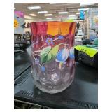 Hand-Painted Glass Vase With Floral Design