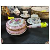 Pink Floral Handled Porcelain Dish with Gilded Acc