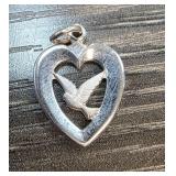 Sterling Silver Heart Pendant with Bird Design