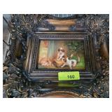 Ornate Oil Painting of Puppies and a Dog
