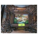 Framed Oil Painting of Ducks in Ornate Wooden Fram