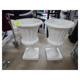 White Decorative Urn Planters on Pedestals
