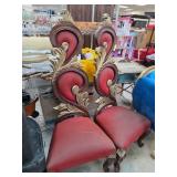 Ornate High-Back Chairs with Red Upholstery