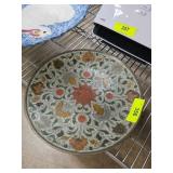 Decorative Brass Plate with Hand-Painted Floral In