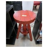 Red Wooden Stool with Turned Legs and Round Seat