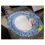 Oval Turkey Platter with Blue Speckled Border