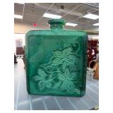 Green Embossed Glass Decanter with Leaf Motif