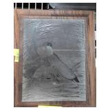 Engraved Mirror with Bird Design in Wooden Frame