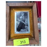Metal Engraving of Reclining Woman in Wooden Frame