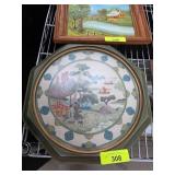 Octagonal Framed Asian-Inspired Embroidery Artwork