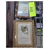 Framed Dog Artwork and Niagara Postal Stamp Lot