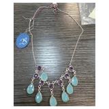 Sterling Silver Necklace with Aqua Chalcedony and