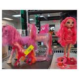 Pink Dolls and Unicorn Figurine Set