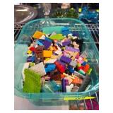 Lego Bricks in Plastic Storage Bin