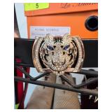 Black Leather Belt with Tiger-Head Buckle