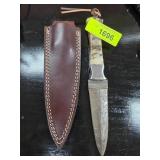 Damascus Steel Knife with Leather Sheath