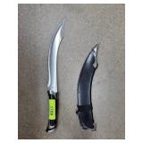 Curved Blade Knife with Metal Handle and Sheath