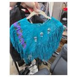 Sylvia Anns Teal Fringe Leather Poncho