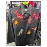 Black Shirt with Multicolored Applique Designs