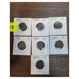 Seven 19th Century Indian Head Pennies
