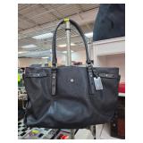 TUMI Black Leather Tote Bag with Interior Compartm