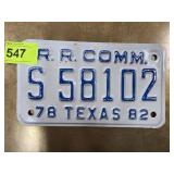 1978-82 Texas Railroad Commission License Plate