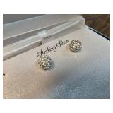 Sterling Silver Pave Crystal Ball Stud Earrings