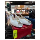 Salvatore Ferragamo White Leather Open-Toe Heels