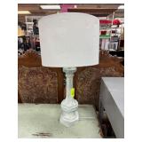 Distressed Wooden Table Lamp with Fabric Shade