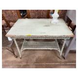 Painted Wicker Two-Tier Table With Shelf