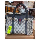 Gucci Monogram Canvas Handbag With Leather Trim
