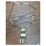Sterling Silver Necklace with Green Stone Accents