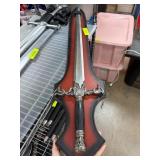 Decorative Sword with Dragon Hilt and Wall Plaque