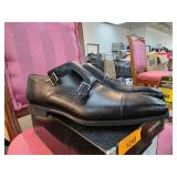 Magnanni Black Leather Double Monk Strap Shoes, Si