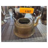 Brass Teapot with Ceramic Handle and Curved Spout