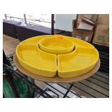 Yellow Ceramic Divided Serving Tray With Wooden La