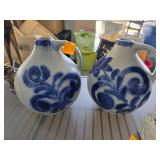 Salt-Glazed Stoneware Jugs with Blue Floral Decora