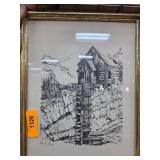 Framed Pen and Ink Drawings by Paul Gray Featuring