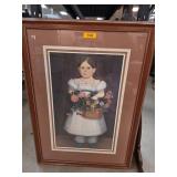 Framed Artwork of a Young Girl Holding a Basket of