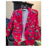 NIM Love Red Print Blazer With Abstract Faces and
